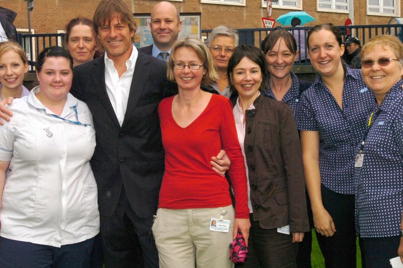 Sean Bean pictured with staff from P Ward at the Royal Hallamshire Hospital, where he planted a tree to launch the Sheffield Leukemia and Blood Disorder Appeal