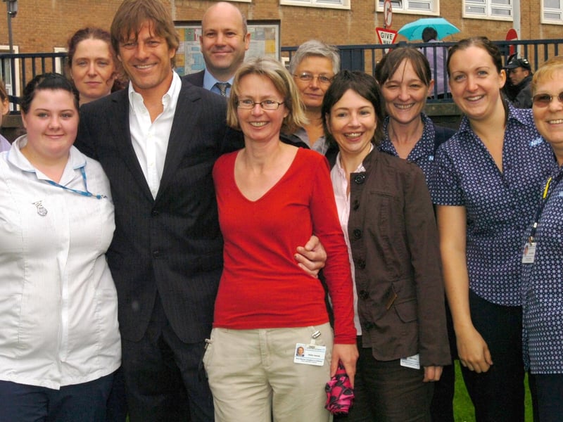 Sean Bean pictured with staff from P Ward at the Royal Hallamshire Hospital, where he planted a tree to launch the Sheffield Leukemia and Blood Disorder Appeal