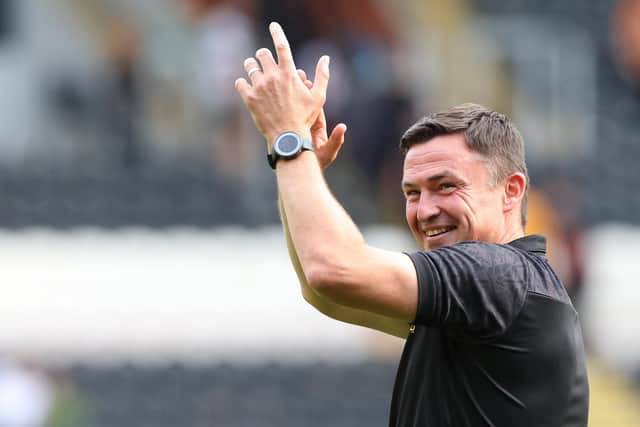 Paul Heckingbottom, manager of Sheffield United celebrates after victory at Hull City (Nigel Roddis/Getty Images)