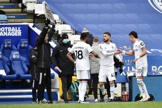 Substitute, Mateusz Klich of Leeds United replaces injured team mate Rodrigo Moreno. (Photo by Rui Vieira - Pool/Getty Images)