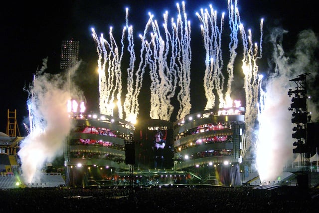 Fireworks at the end of Rolling Stones show at Don Valley Stadium, Sheffield on August 27, 2006