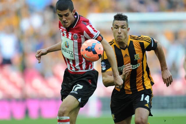 Conor Coady in action for Sheffield United in the 2014 FA Cup semi-final against Hull - © BLADES SPORTS PHOTOGRAPHY