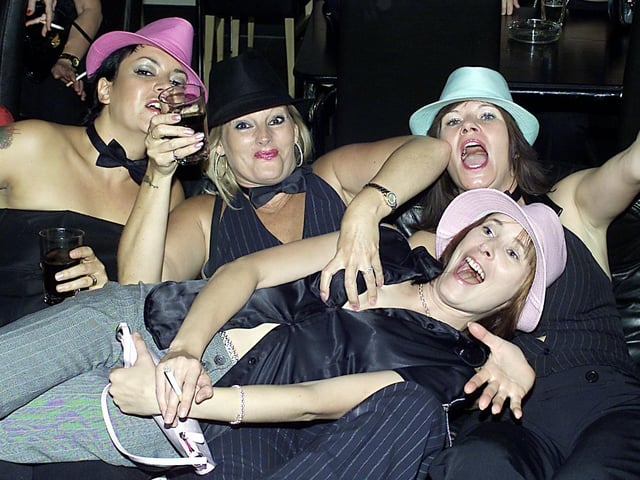 Enjoying a birthady bash are Niki, Kim and Danni while Louise made herself comfy on the front