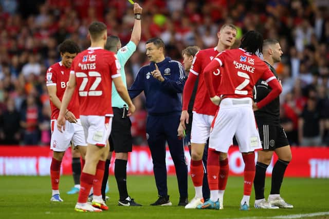 Paul Heckingbottom was booked at Nottingham Forest after a spat with a player over time-wasting