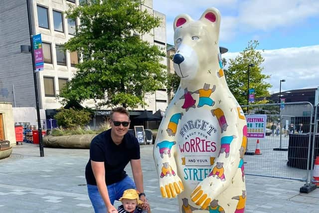 Dad Michael Barnes and Finley are part of Team Finley Bear which has raised almost £3,000