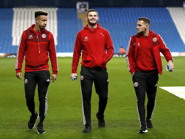 Sheffield United's Callum Robinson (left), Jack O'Connell and Billy Sharp: Martin Rickett/PA Wire.