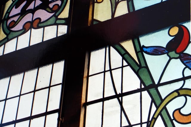 Stained glass window detail at Scarsdale hospital 1989.