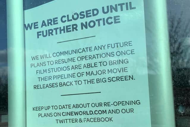 Customer notice at Cineworld, Sheffield.