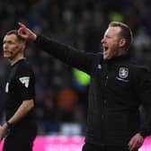 Huddersfield Town caretaker manager Jon Worthington shouts out the orders in the game against Sheffield Wednesday. Picture: Jonathan Gawthorpe