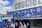 Some of the world's top 16 players gather outside The Crucible ahead of the 2022 World Championship.