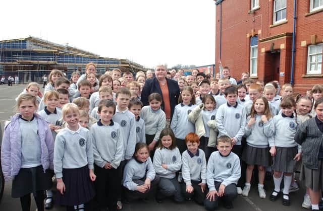 Susan Cuthbertson, the head teacher of Grangetown Primary School, is pictured with pupils 17 years ago when the new school was due to be completed. Does this bring back happy memories?
