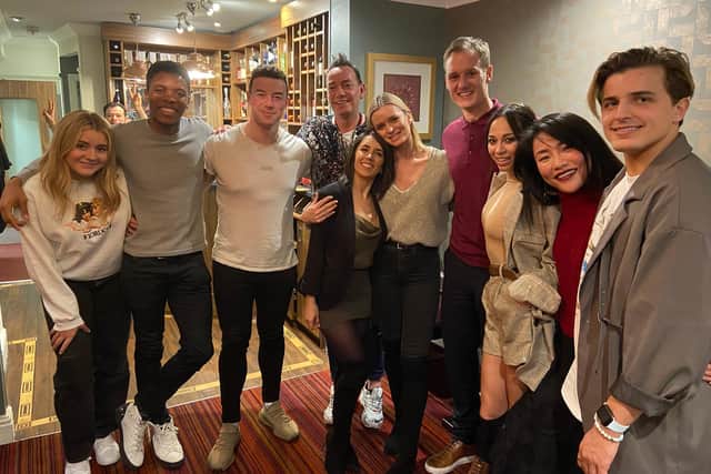 Dan Walker at Prithiraj restaurant  with nine of his Strictly Come Dancing co-stars