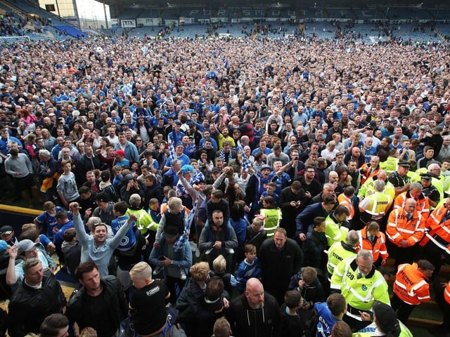 The Fratton faithful celebrate the League Two title against Cheltenham
