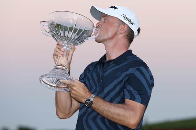 Martin Laird celebrates with the trophy after winning the Shriners Hospitals For Children Open at TPC Summerlin in Las Vegas, Nevada. Picture: Matthew Stockman/Getty Images