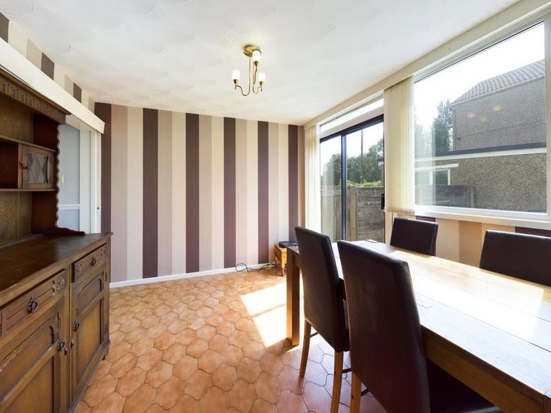 Dining room with patio doors