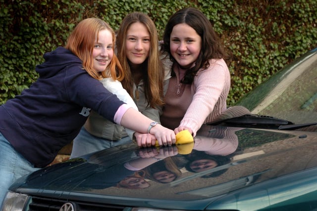 INn 2005 this trio raised £70 for the tsunami appeal by washing cars, they are, left to right, Chelsea Ellis, 12, Sheridan Fox, 12 and Megan Cox, 13.