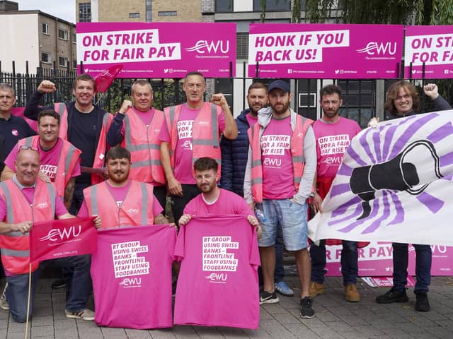 Dozens of BT workers in Sheffield joined 40,000 other staff across the UK today as part of a large scale walkout over pay.