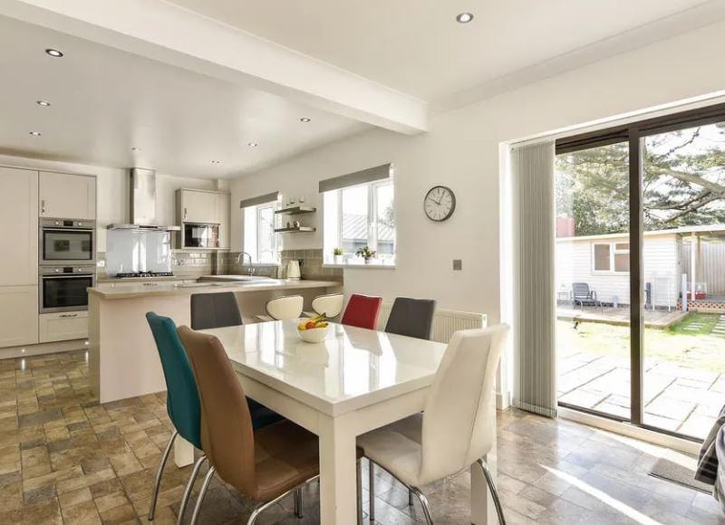 This is the dining area, it has views of the garden.