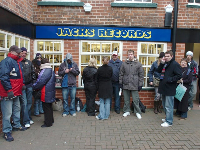 Arctic Monkeys fans queing for tickets at Jacks Records in 2006 as people tried to get their hands on the bands debut album
