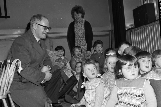 Baillie Donald Swanson is pictured visiting Dalry Primary School, who were having problems with their heating, in 1962.