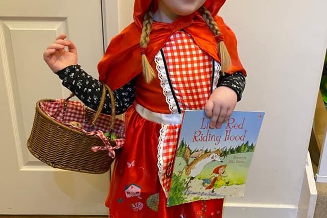 Amelia, aged four, as Little Red Riding Hood - just beware of that wolf!
