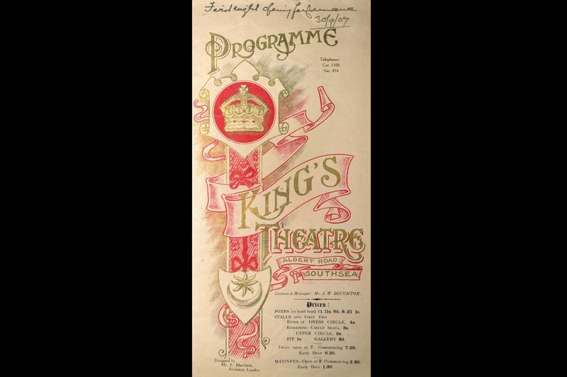 The cover of the opening night's programme on September 30, 1907.
Picture shows the first programme produced for Kings Theatre, Southsea.