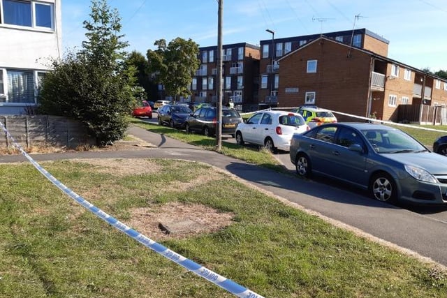 The scene at Whte Thorns Drive, Batemoor, Sheffield today, as police carry out investigations into the shooting on Friday night (July 15)