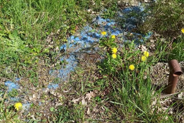 Reported as "blue stuff", possibly plastic, on the footpath around the edge of Panthers Rugby Club ground