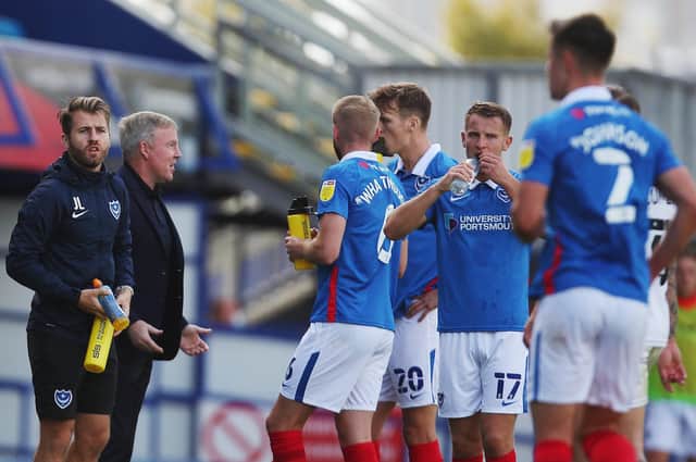 Kenny Jackett speaks to his Pompey players. Picture: Joe Pepler