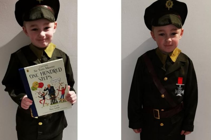 Jessica Scudder shared with us this image of her 'little boy' Charlie, seven, with his copy of One Hundred Steps: The Story of Captain Sir Tom Moore.