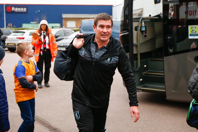 Mansfield Town manager Nigel Clough arrives at the Lamex Stadium.