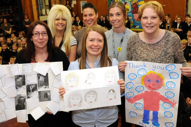 Bede Burn Primary School teaching assistants are pictured with the thank you posters which were made by pupils to celebrate National Teaching Assistants Day. Who remembers this from 2013?