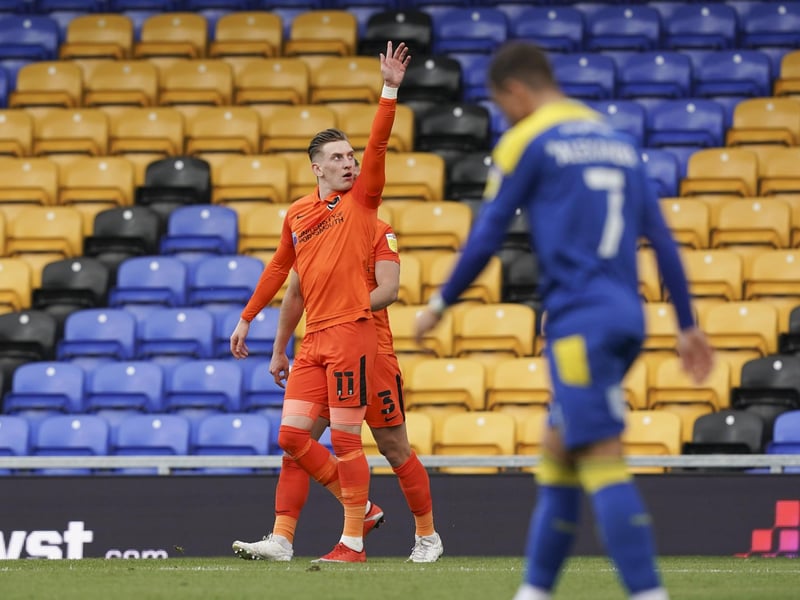 Ronan Curtis celebrates his goal.