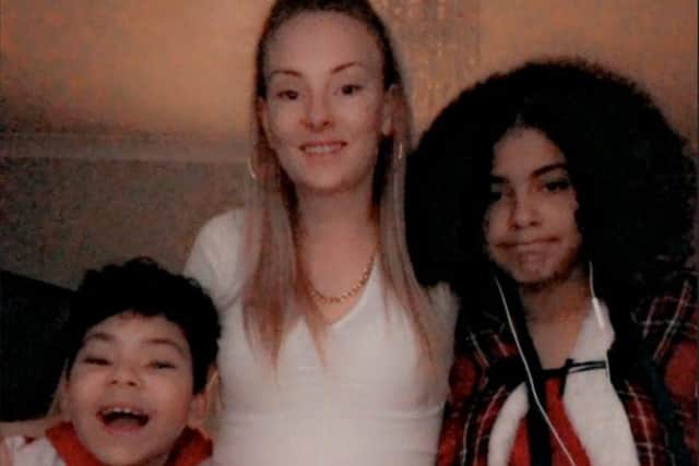 Mum Chelsea Pilkington with Kayne and Natahlia. Chelsea was shocked when the ceiling collapsed under the bath at  Parson Cross home in Sheffield