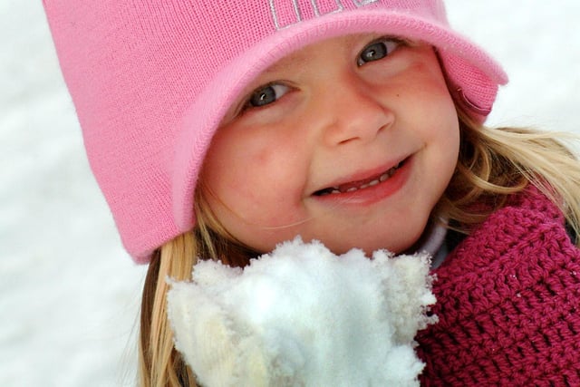 Three year old Amelia Bostock was out enjoying the snow in Alfreton ten years ago