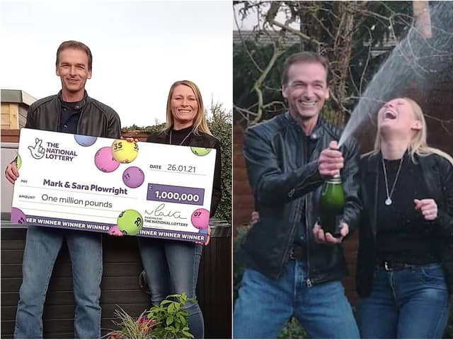 Mark and Sara Plowright celebrate their £1 million Lottery win.