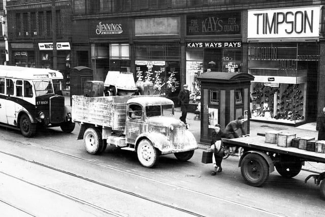 A view of Attercliffe Road showing a Police box in 1948