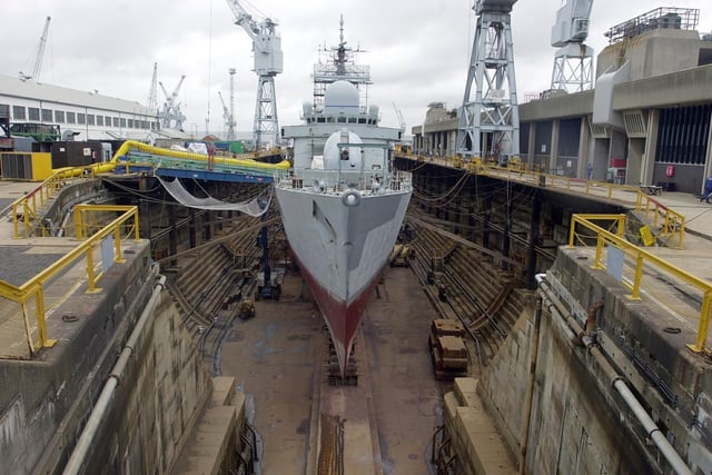 2001. HMS Cardiff in dry dock at the Dockyard. Picture: The News Portsmouth (013537-10)