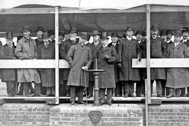 The opening of the contact beds at Blackburn Meadows by the Lord Mayor, Henry Kenyon Stephenson, in 1909. Image: Picture Sheffield.