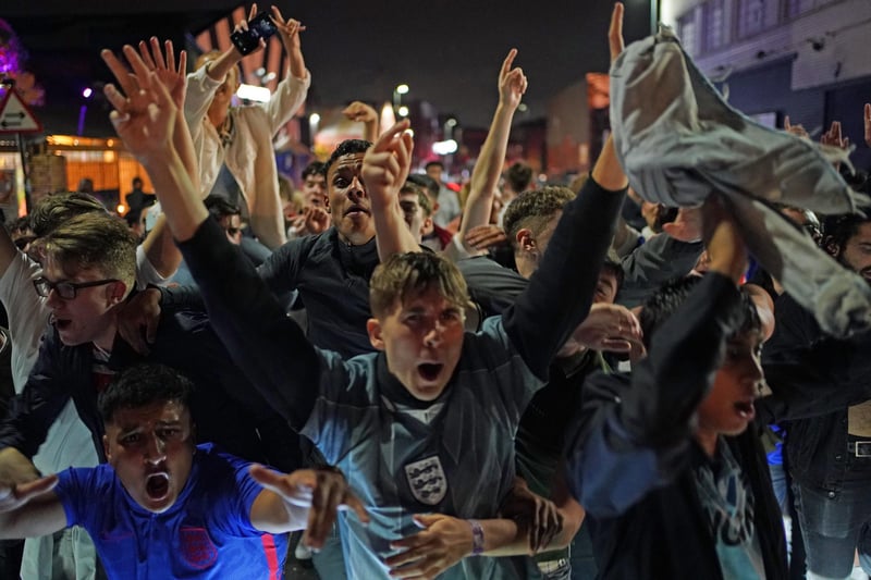 Fans on the streets in Birmingham celebrate England qualifying for the Euro 2020 final.