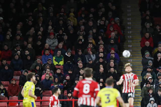 A general view of Sheffield United fans in the stands at Bramall Lane: Isaac Parkin / Sportimage