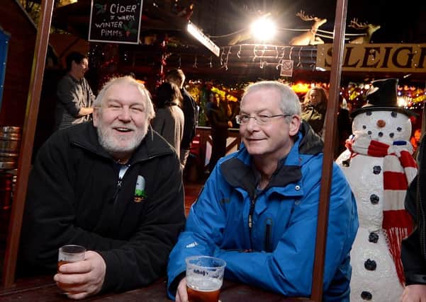 Having a quiet drink in the festive Sleigh Bar in Fargate, Sheffield, December 13, 2013