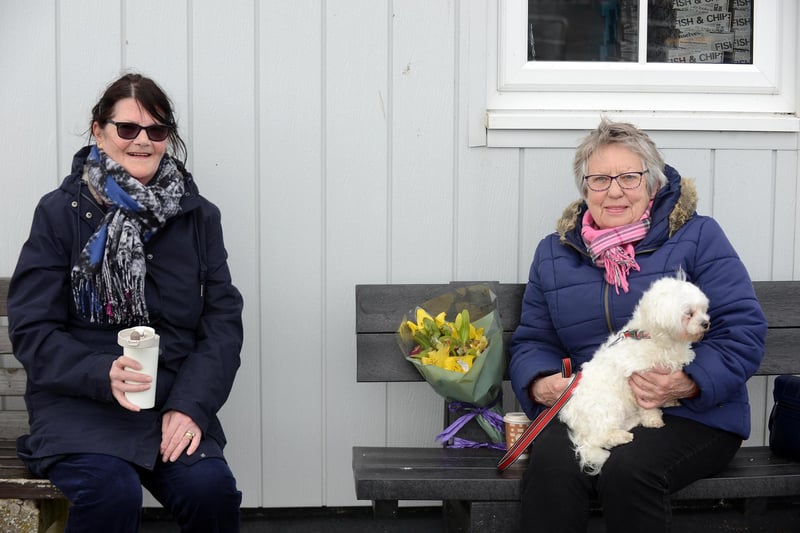 Pippa Evans and Maureen Forsyth with Luna the dog.