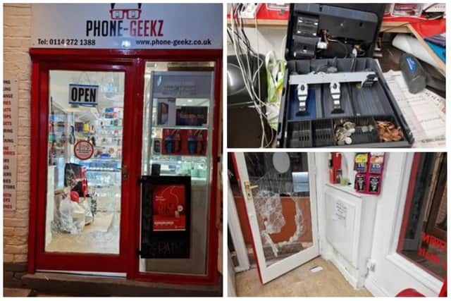 Stock worth £12,000 was stolen from Phone-Geekz Sheffield in The Forum building on Devonshire Street