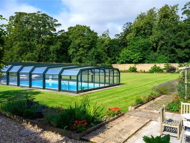 Garden with swimming pool.