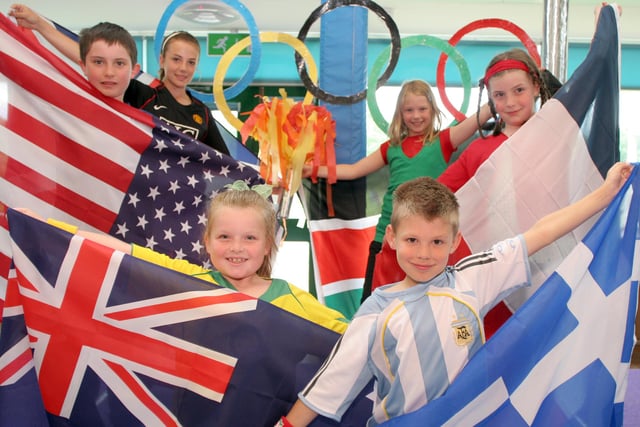 Brockwell Junior school Olympic week in 2008. l-r: Megan Woods, 9, robert Phillipson, 9, Ella Bramley, 11, Emily Clayton, 10, Kate Redding, 8, Ellis Dixon, 7.