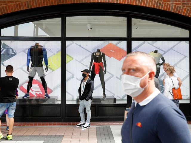 Shoppers wearing face masks at Gunwharf Quays in Portsmouth