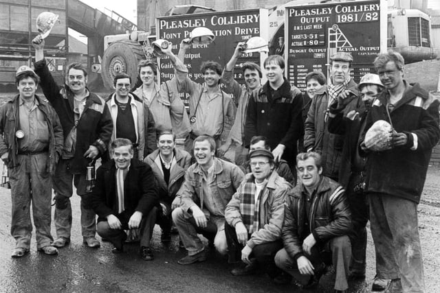 Pleasley miners celebrate results from the production year  1981/82 - can you spot anyone you know?