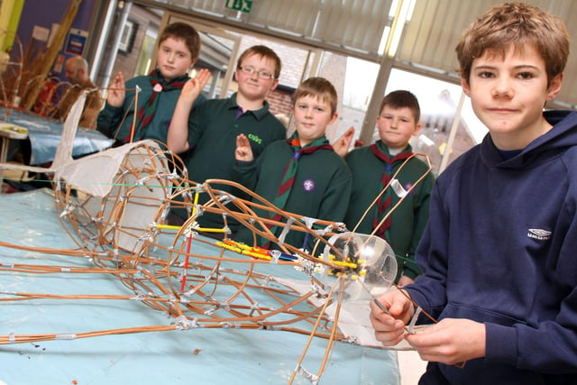Oliver Riddell, 12,  makes a spitfire lantern, watched by 4th Bolsover Scout group members Scout Matthew Evans and Cubs Jack Waring, Joshua Flude and Ethan Siddall at Bolsover Assembly Rooms in 2010.