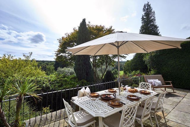 This spacious sun terrace is ideal for al fresco dining in the warmer months and offers spectacular, far-reaching views over the countryside.